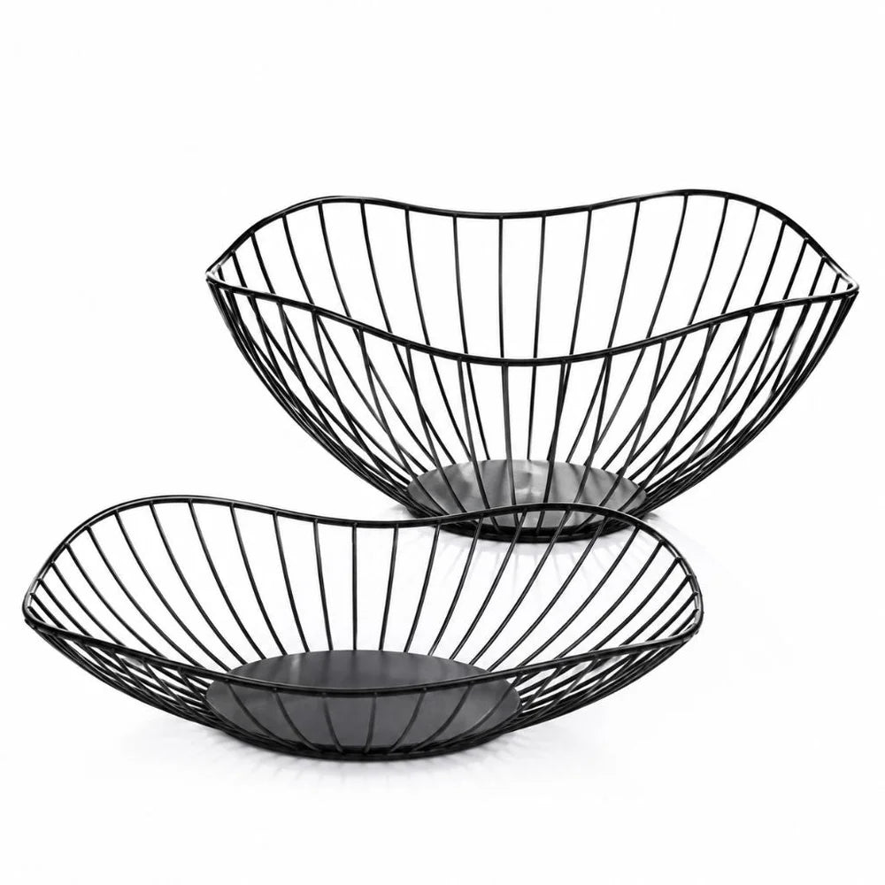 Metal wire fruit basket set - round and oval kitchen storage bowl - view 10