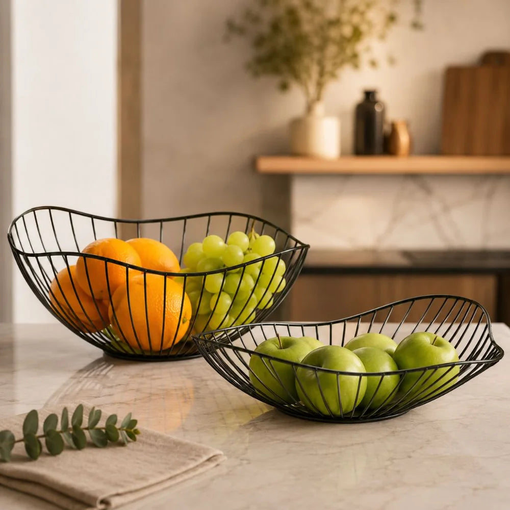 Metal wire fruit basket set - round and oval kitchen storage bowl - view 11