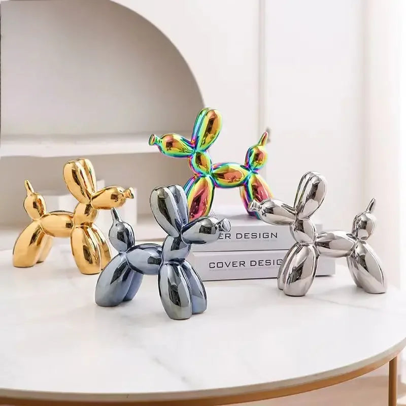 Metallic Balloon Dog Sculpture with Shiny Finish