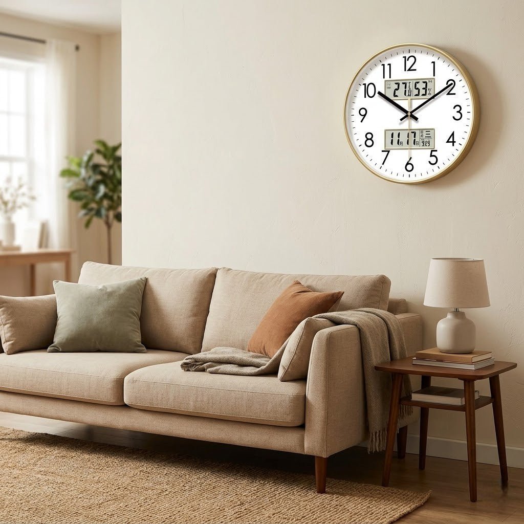 MetroSense 3 - in - 1 Quiet Wall Clock with Calendar & Thermometer - Lattea Global