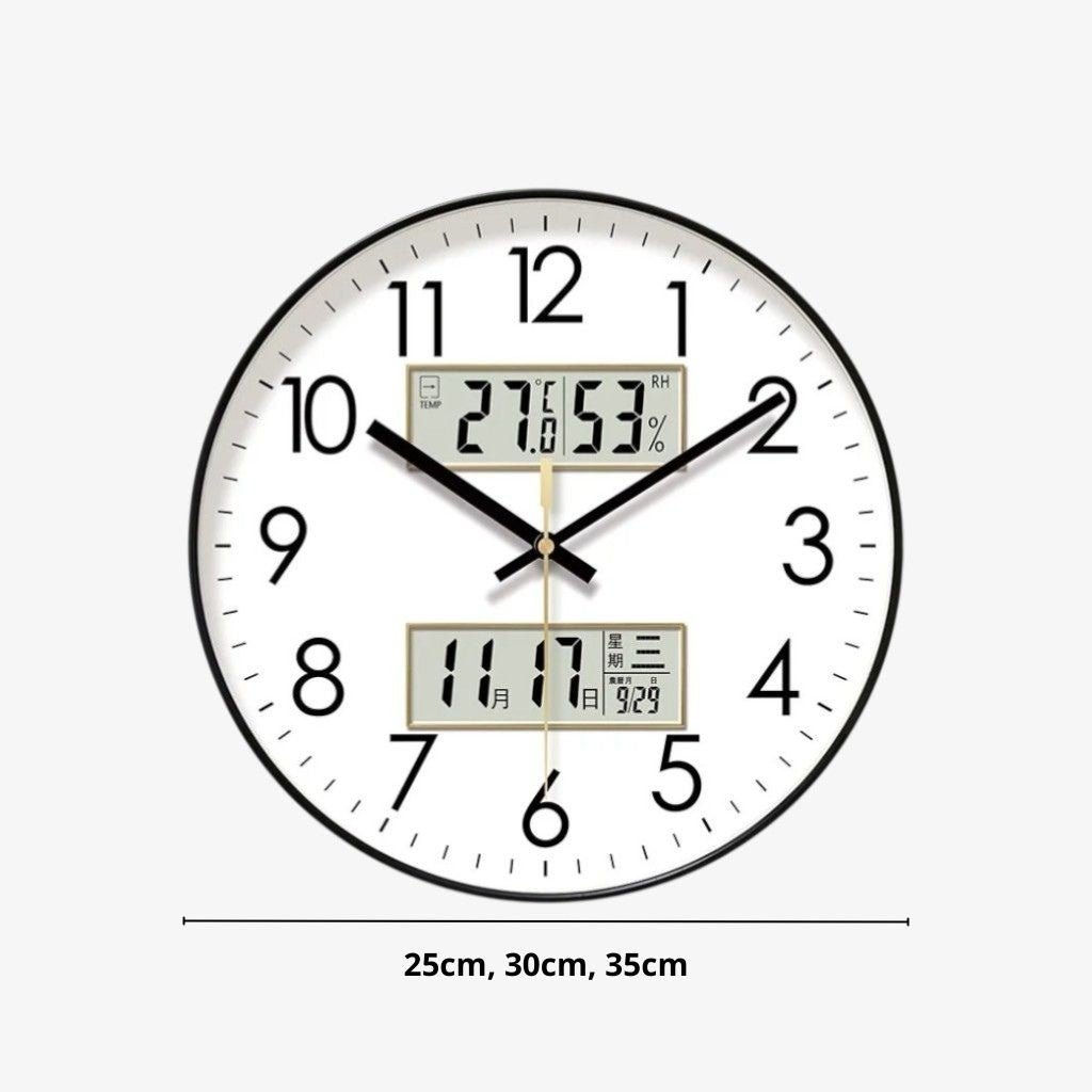 MetroSense 3 - in - 1 Quiet Wall Clock with Calendar & Thermometer - Lattea Global