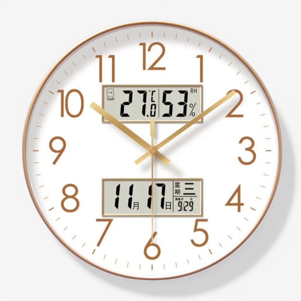 MetroSense 3 - in - 1 Quiet Wall Clock with Calendar & Thermometer - Lattea Global