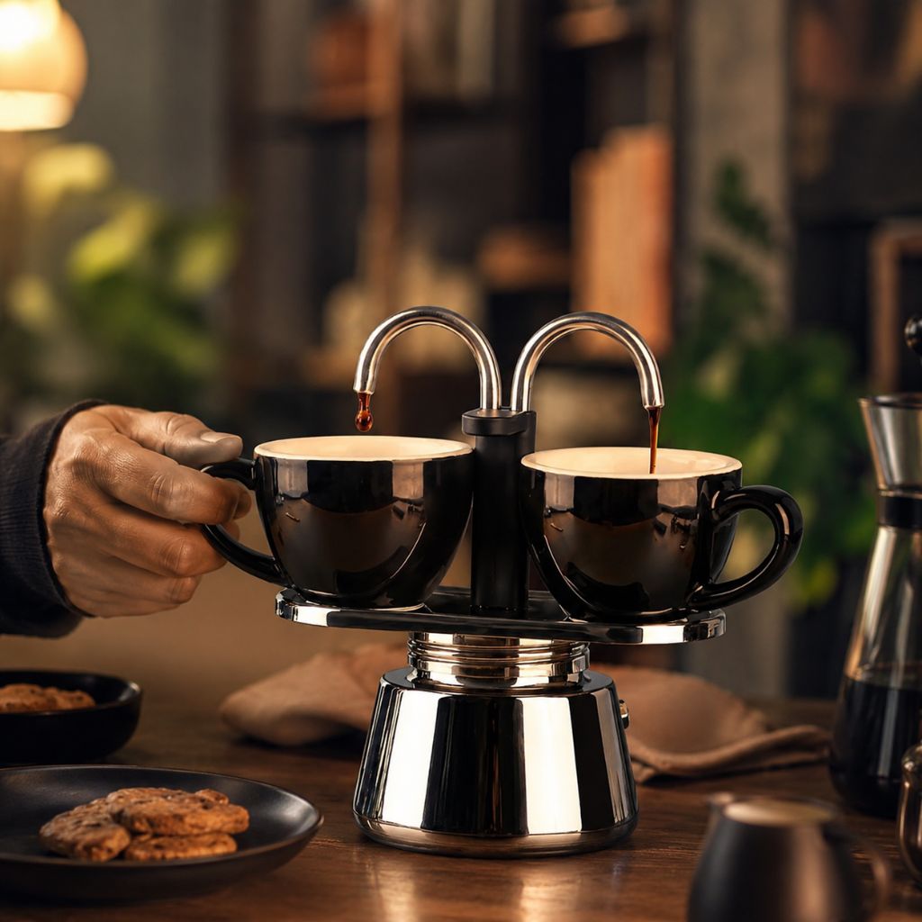 Mini Moka Pot Dual Spot Stainless Steel Espresso Maker - 2 Cup | 100ml