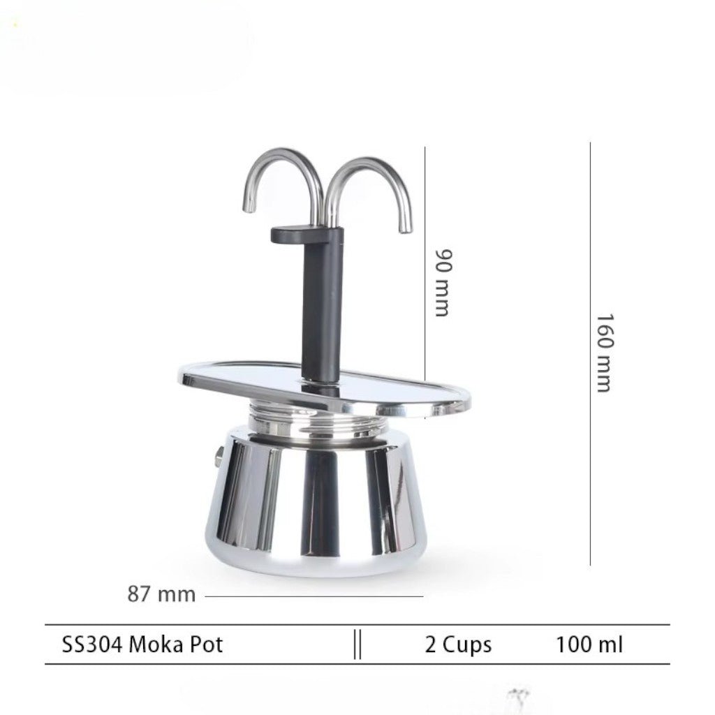 Mini Moka Pot Dual Spot Stainless Steel Espresso Maker - 2 Cup | 100ml - Lattea Global