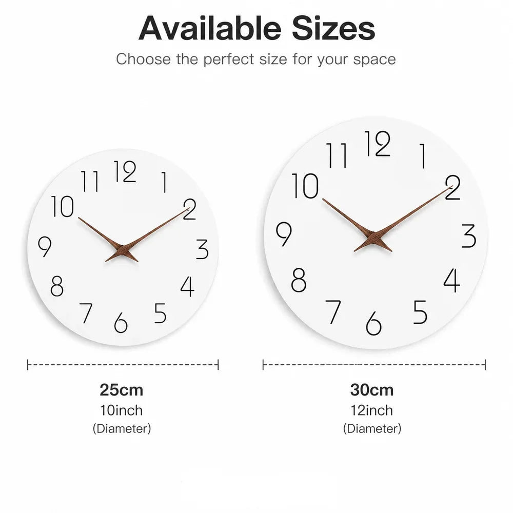 Minimalist black and white nordic wall clock with wooden hands – view 11