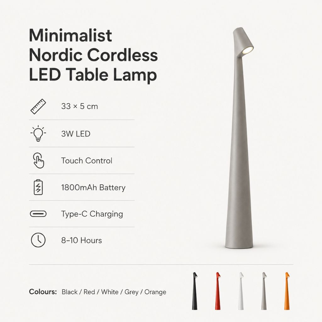 Minimalist Nordic Cordless LED Table Lamp with Touch Control