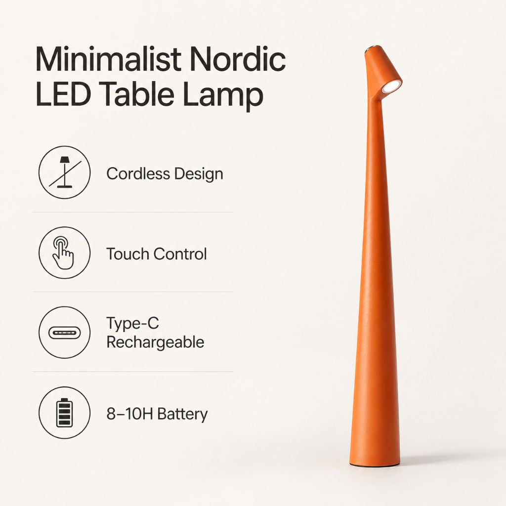 Minimalist Nordic Cordless LED Table Lamp with Touch Control