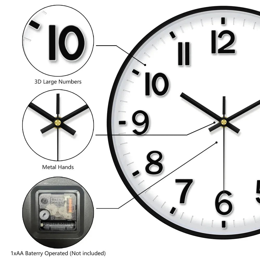 Minimalist white nordic wall clock - large 3d arabic numerals – view 8