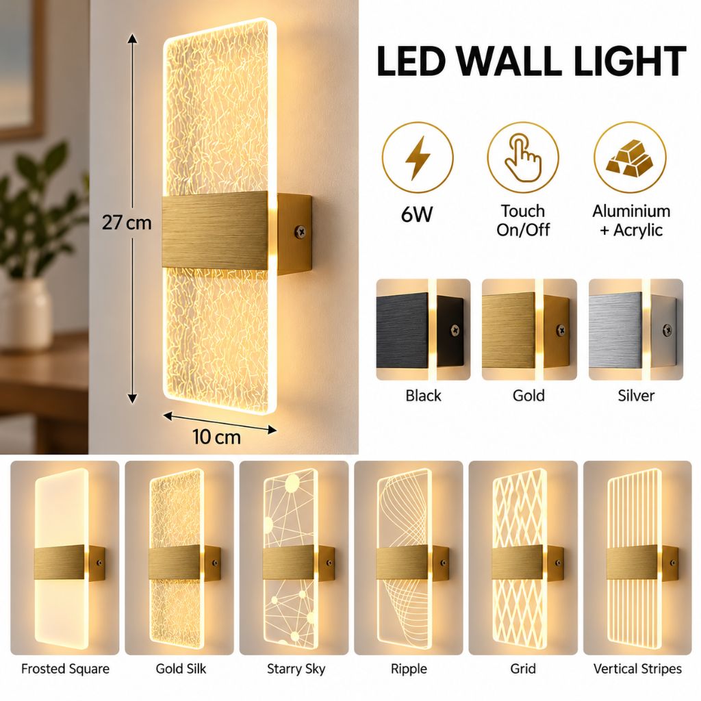 Modern Acrylic LED Wall Light with Touch On/Off Switch 6W