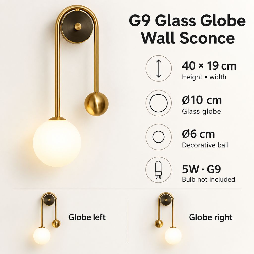 Modern G9 Glass Globe Wall Sconce with Iron Frame
