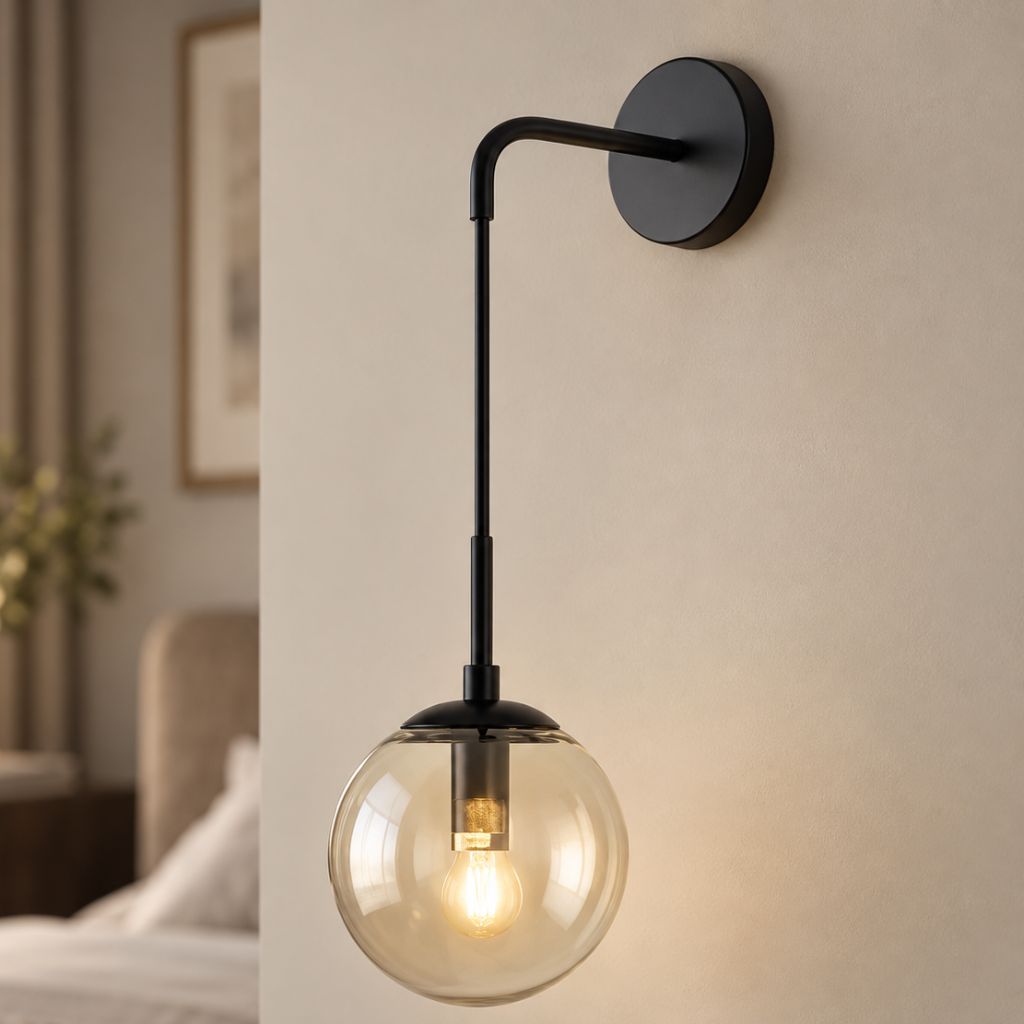 Modern Glass Globe E27 Wall Sconce with Iron Frame