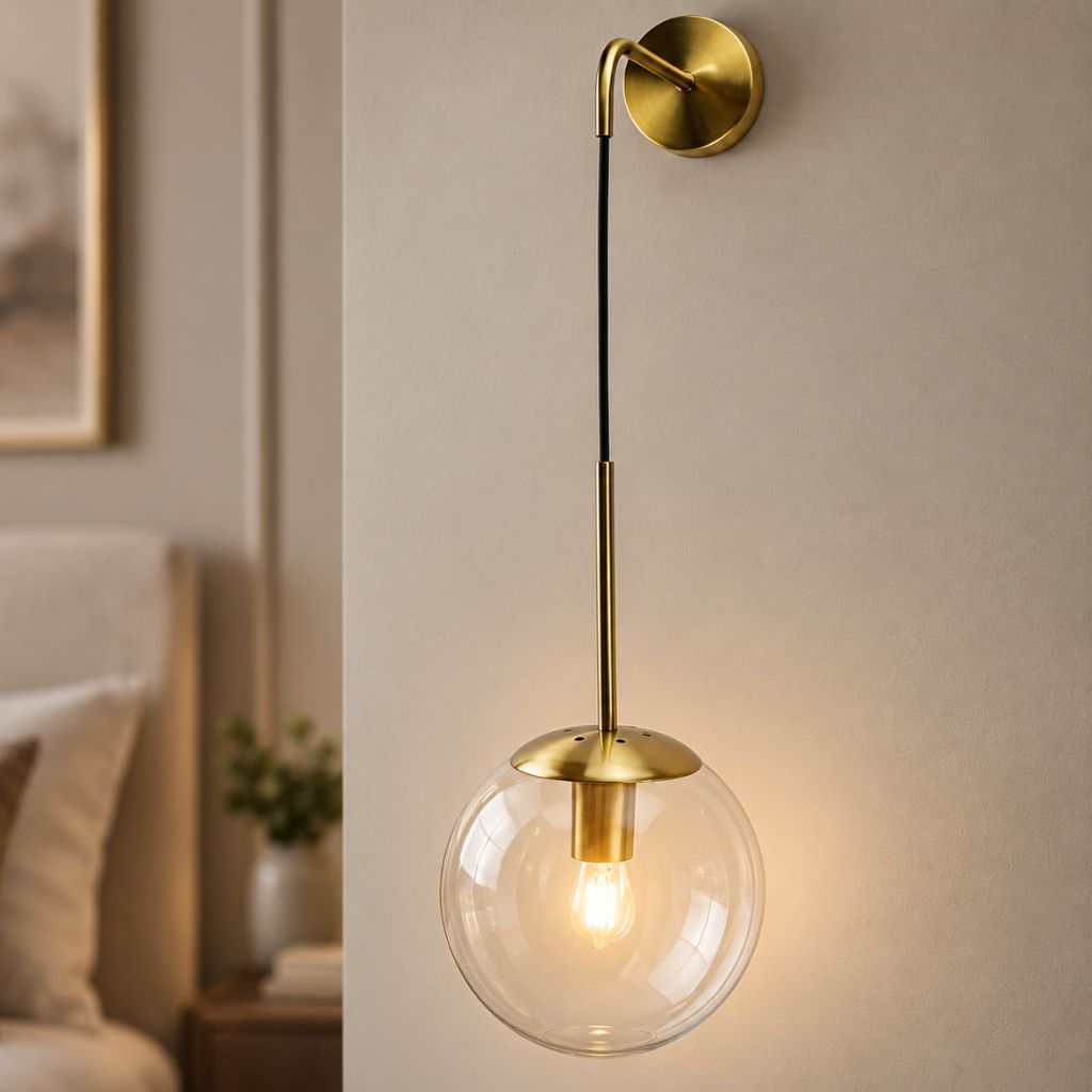 Modern Glass Globe E27 Wall Sconce with Iron Frame