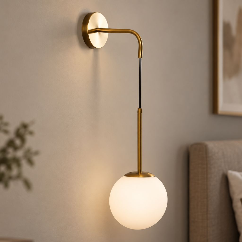 Modern Glass Globe E27 Wall Sconce with Iron Frame