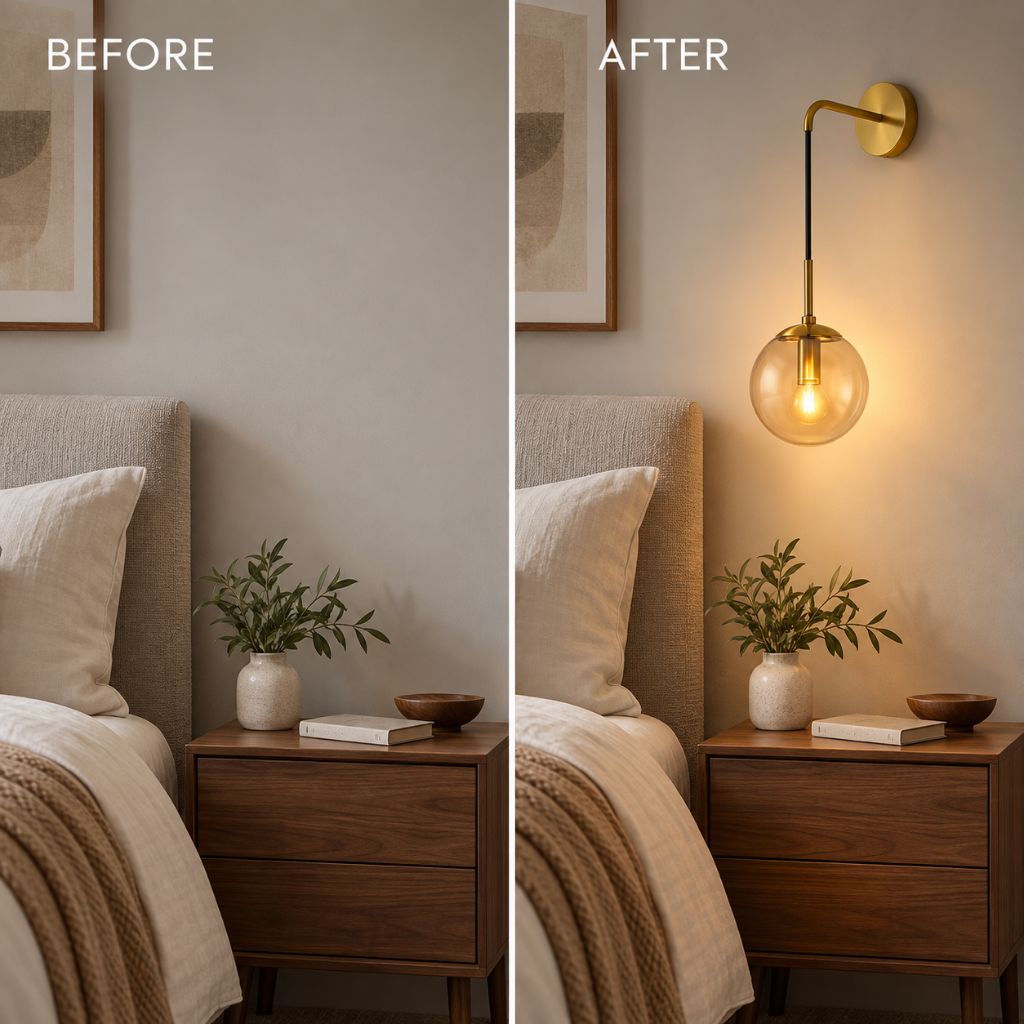 Modern Glass Globe E27 Wall Sconce with Iron Frame