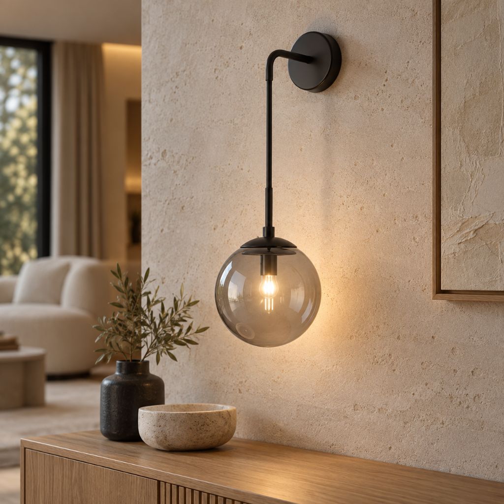 Modern Glass Globe E27 Wall Sconce with Iron Frame