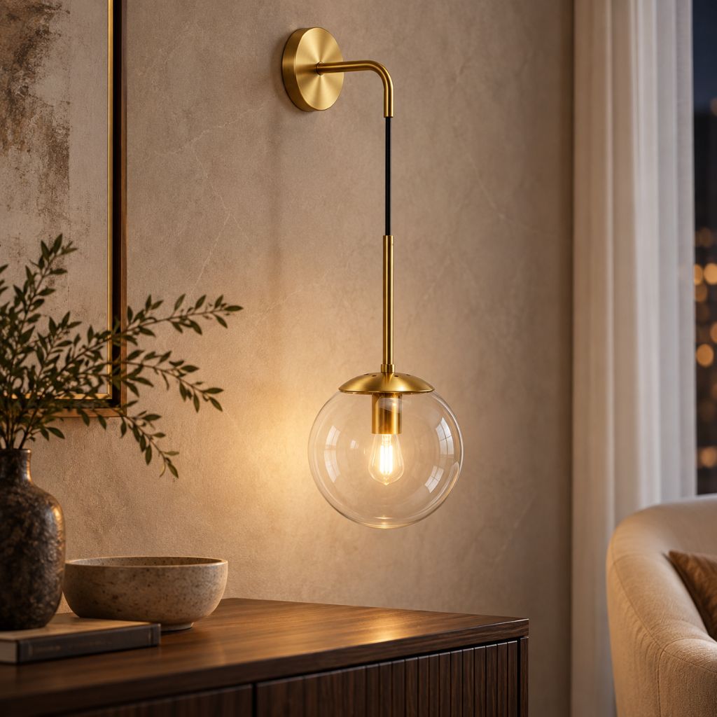 Modern Glass Globe E27 Wall Sconce with Iron Frame