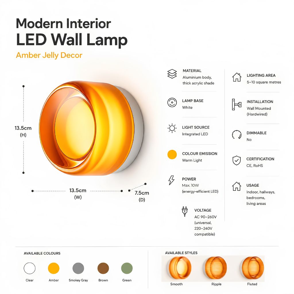 Modern Interior LED Wall Lamp - Amber Jelly Decor