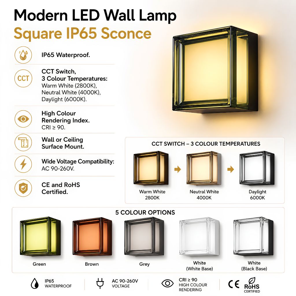 Modern LED Wall Lamp Square IP65 Indoor Outdoor Sconce