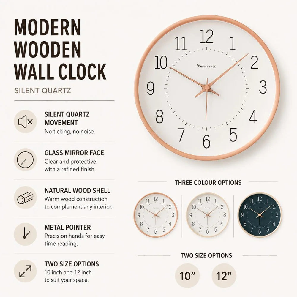 Modern wooden wall clock silent quartz - view 2