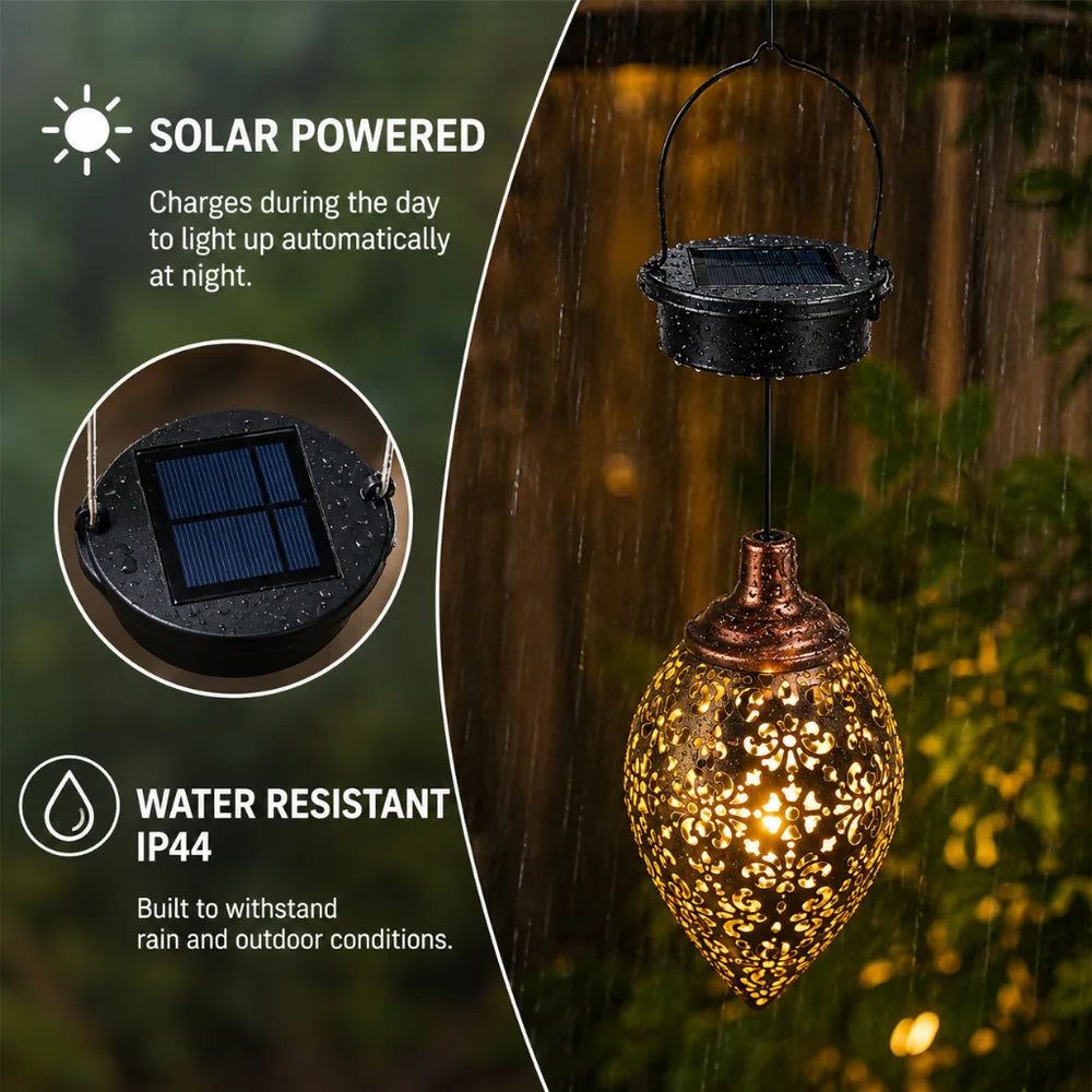 Moroccan solar hanging light outdoor metal lantern – view 4