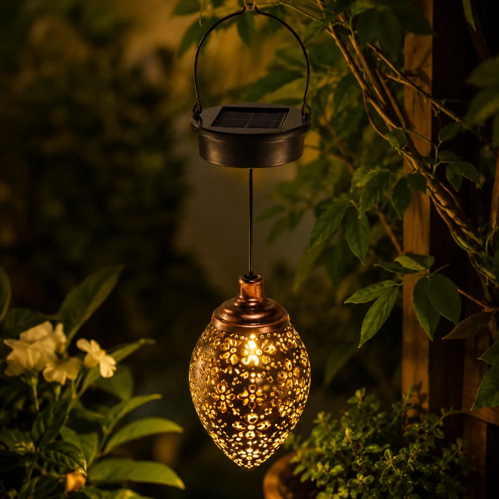 Moroccan solar hanging light outdoor metal lantern – view 7