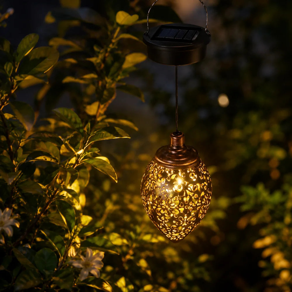 Moroccan solar hanging light outdoor metal lantern – view 9