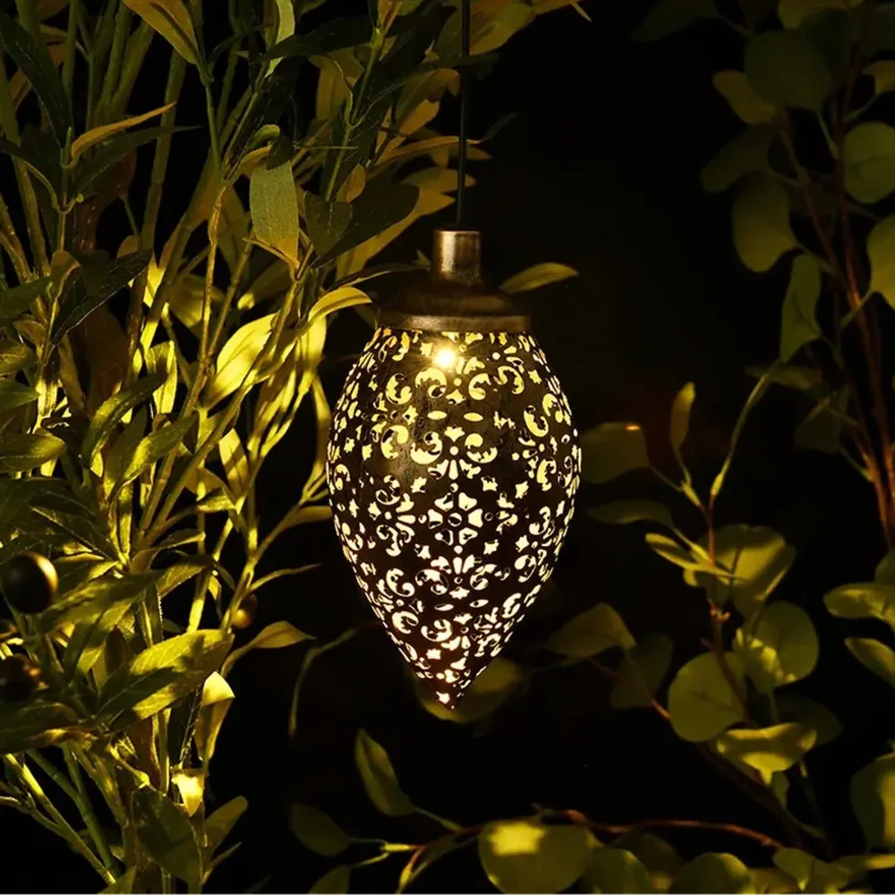 Moroccan solar hanging light outdoor metal lantern – view 12