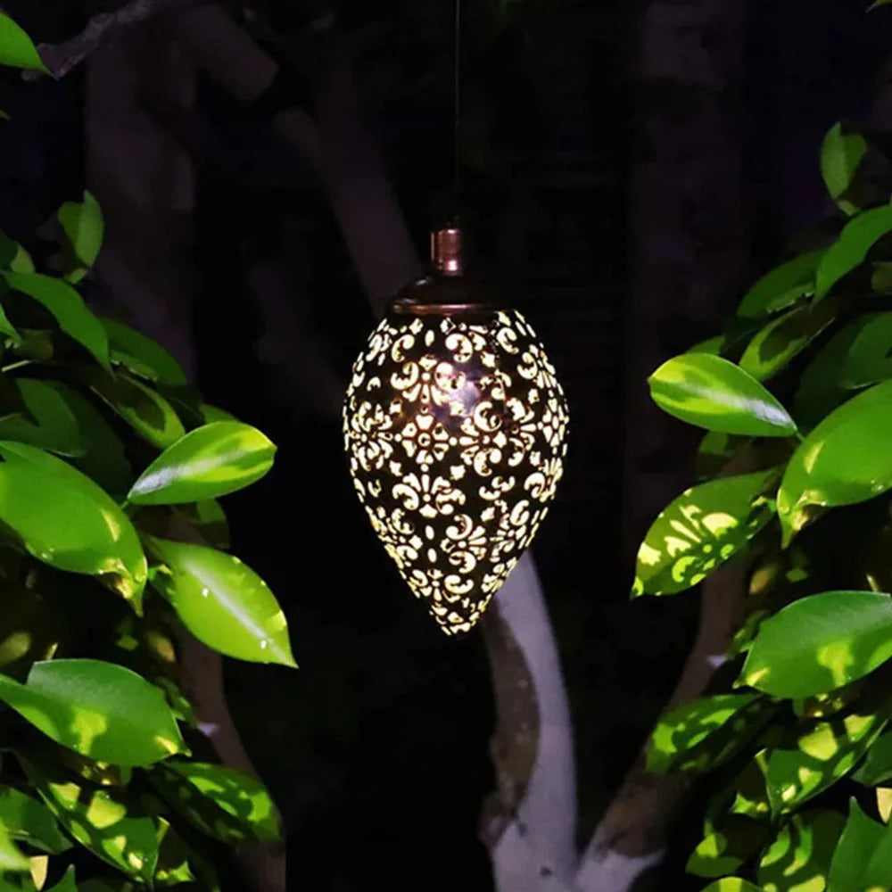 Moroccan solar hanging light outdoor metal lantern – view 14