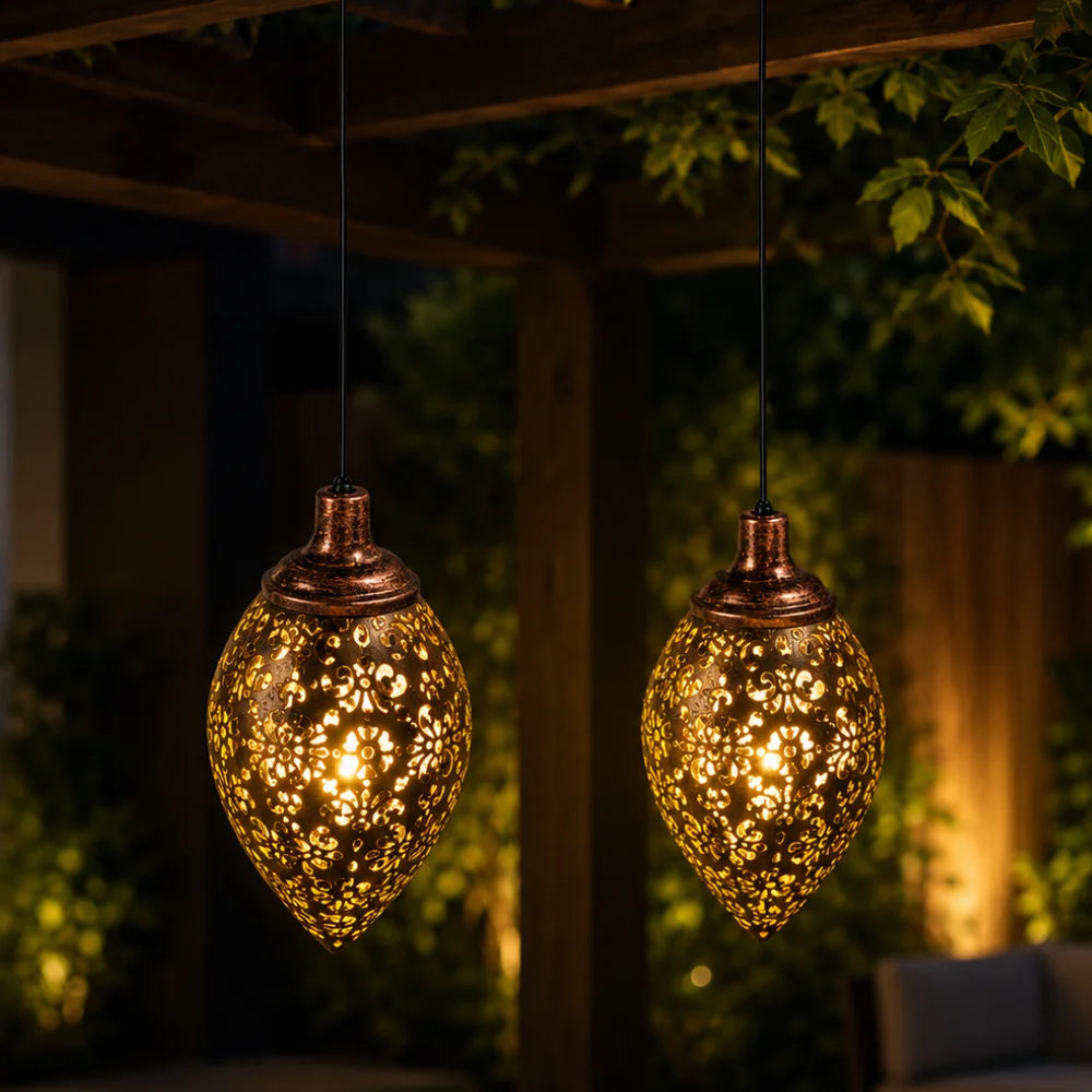 Moroccan solar hanging light outdoor metal lantern – view 15
