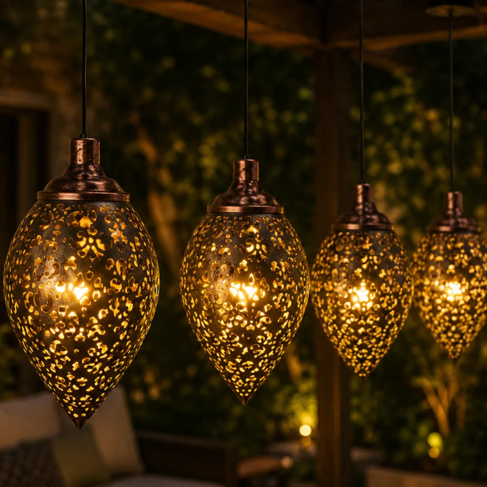 Moroccan solar hanging light outdoor metal lantern – view 17