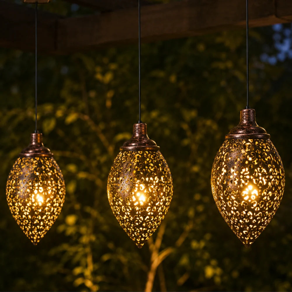 Moroccan solar hanging light outdoor metal lantern – view 18