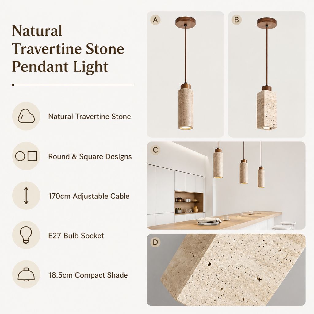 Natural Travertine Stone Pendant Light