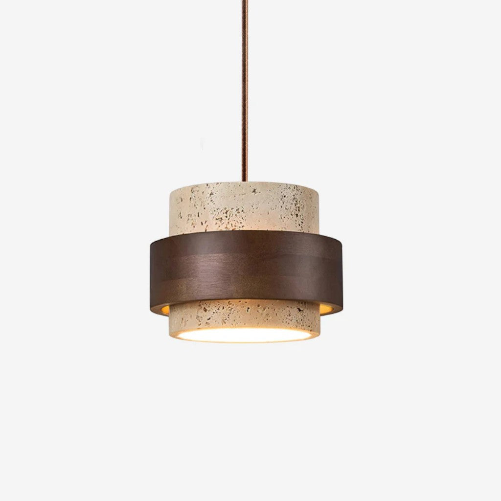 Natural Travertine Stone & Walnut Pendant Light