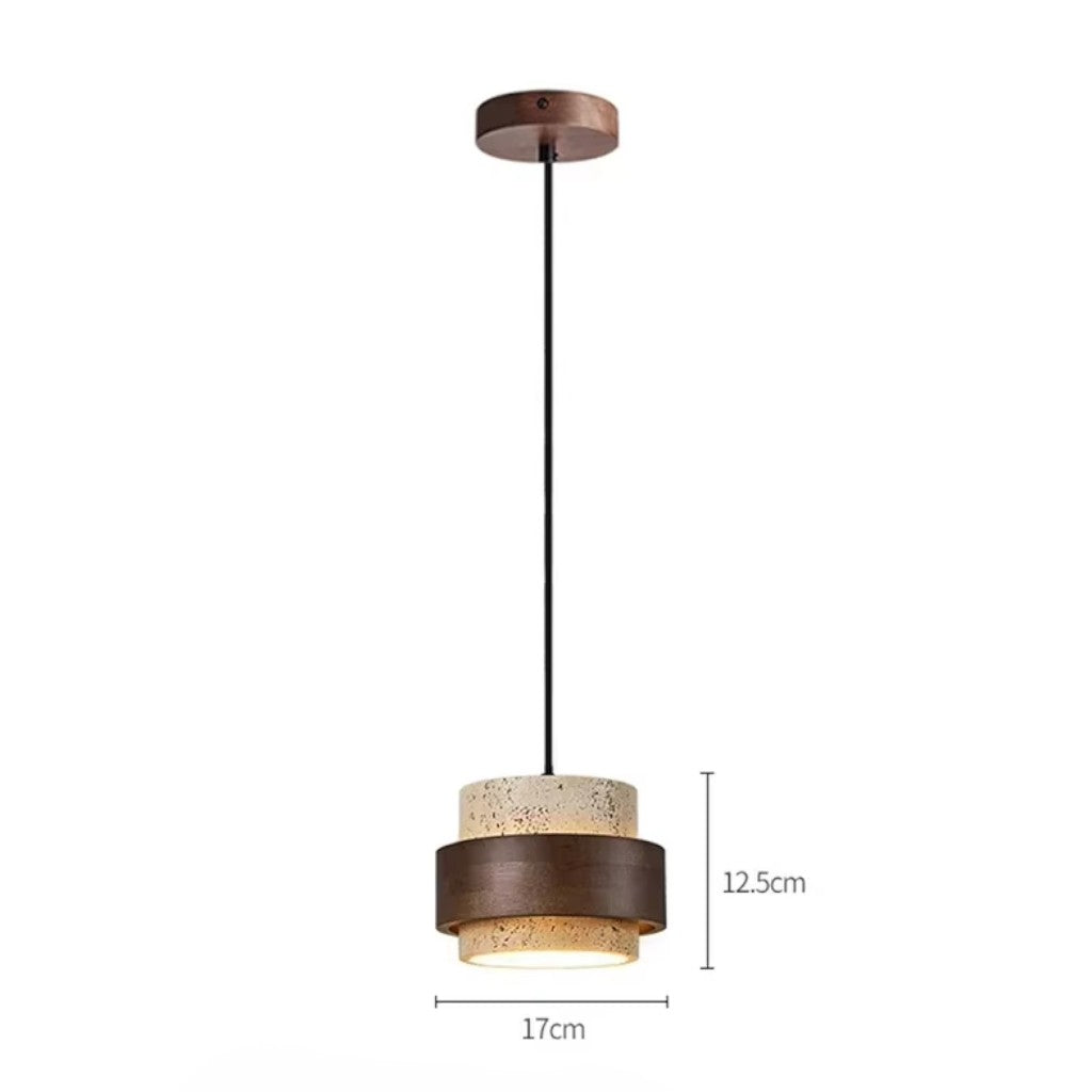Natural Travertine Stone & Walnut Pendant Light