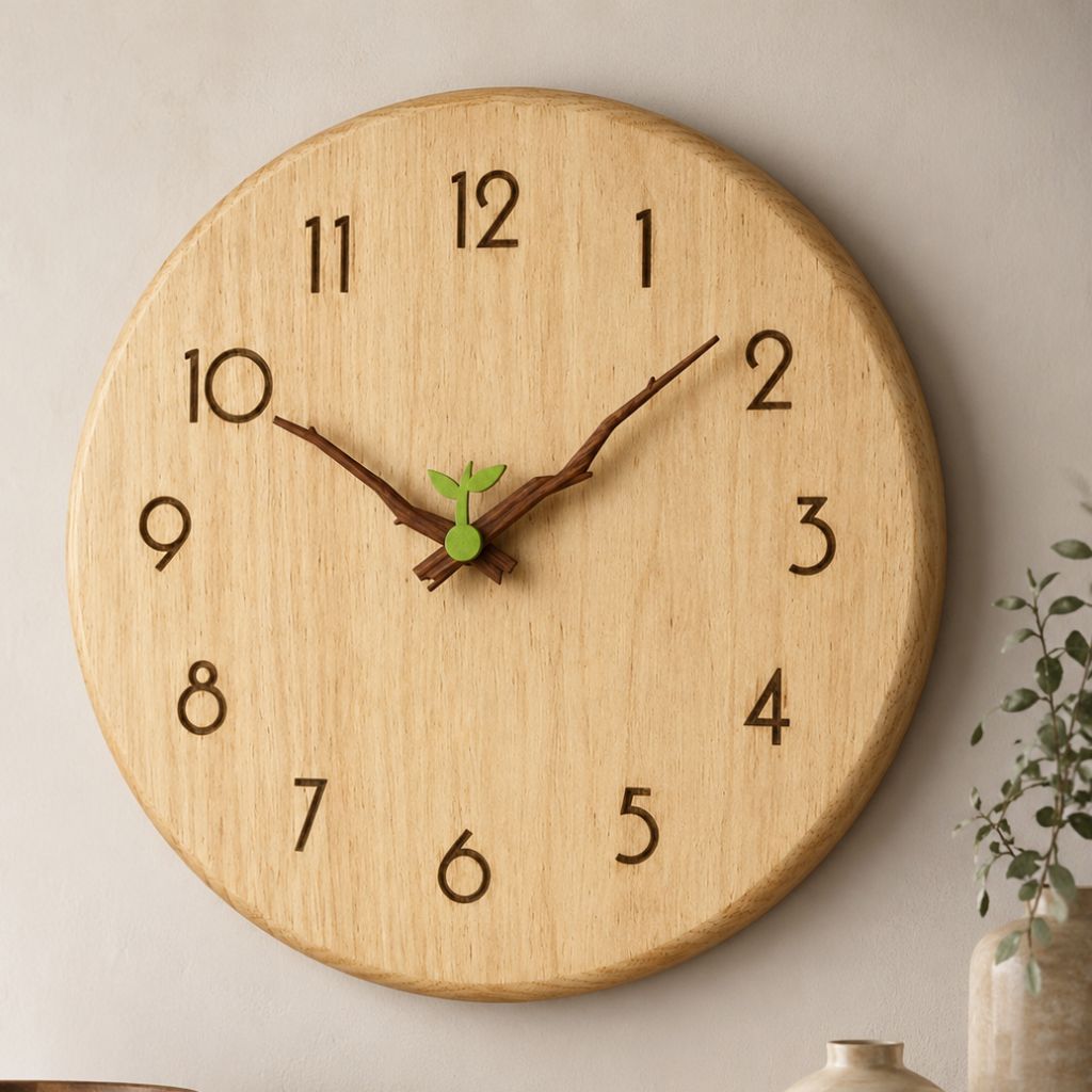 NatureDial Rustic Nordic Silent Wooden Wall Clock