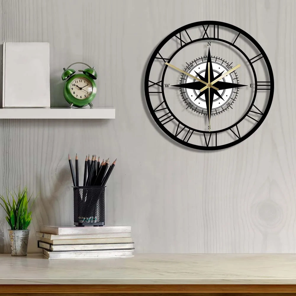 Nautical Compass Wall Clock – Elegant Luxury Design & Precision Craftsmanship