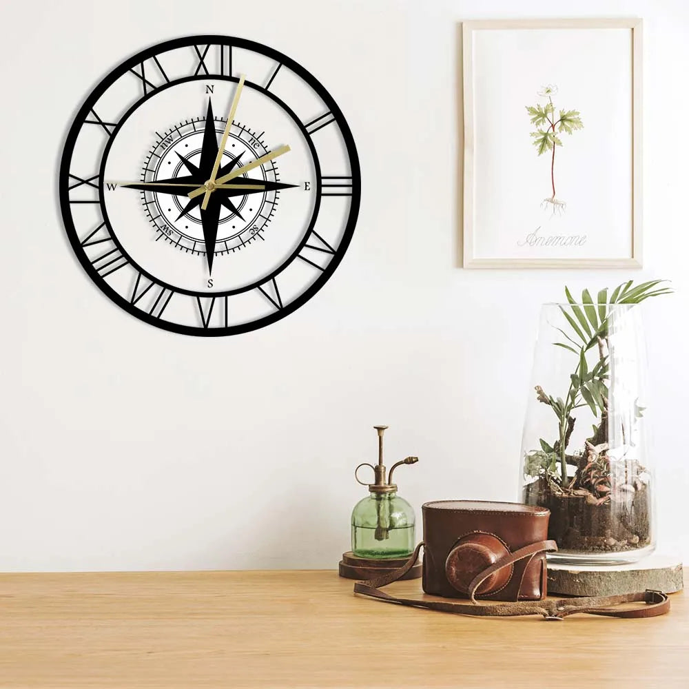 Nautical Compass Wall Clock – Elegant Luxury Design & Precision Craftsmanship