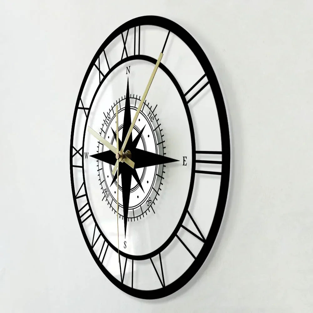 Nautical Compass Wall Clock – Elegant Luxury Design & Precision Craftsmanship