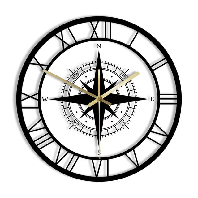 Nautical Compass Wall Clock – Elegant Luxury Design & Precision Craftsmanship