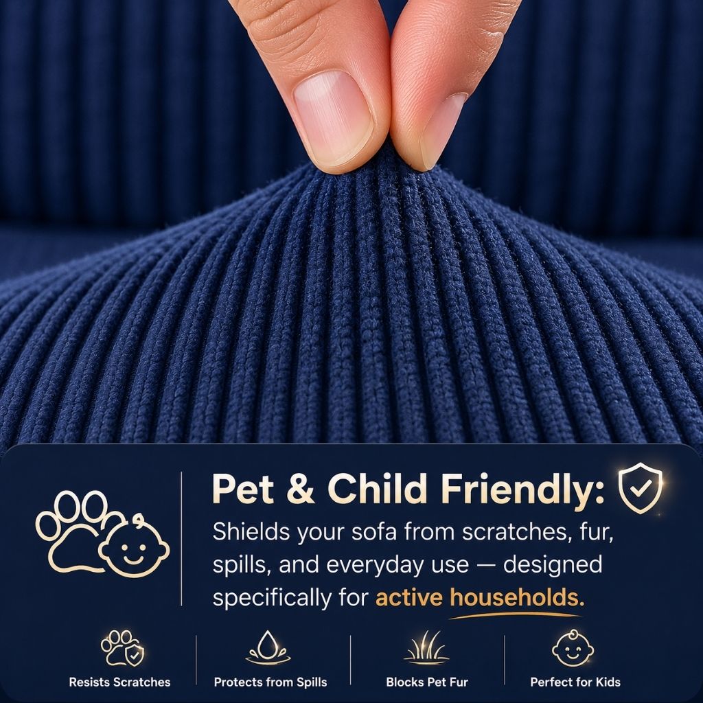 Navy Blue Pet Friendly Stretch Sofa Cover Washable Furniture Protector - Lattea Global