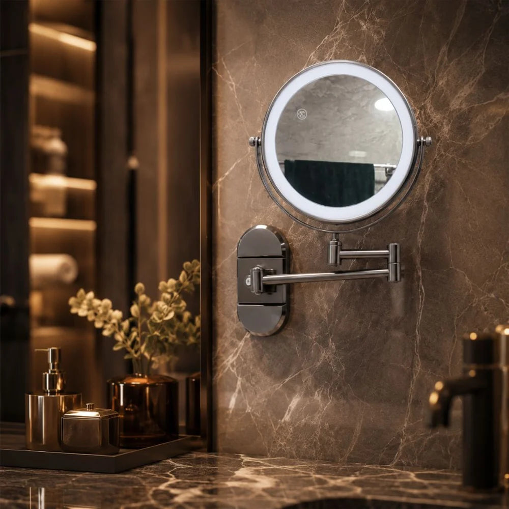 No-drill suction cup makeup mirror led light with folding arm – view 2