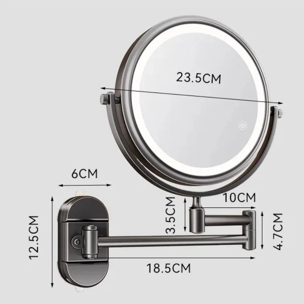 No-drill suction cup makeup mirror led light with folding arm – view 11