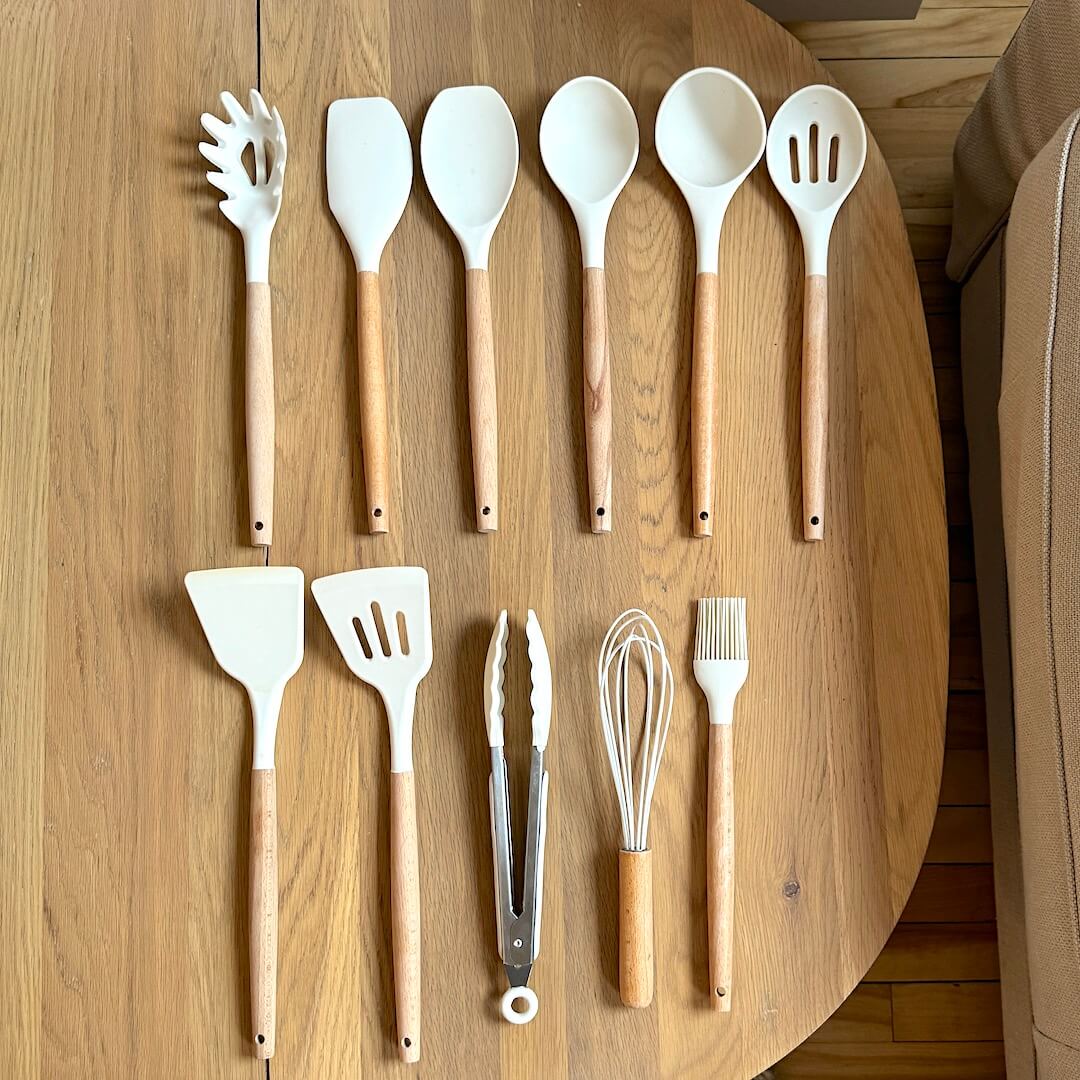 Non - Toxic BPA Free Silicone Cooking Utensil Set with Wooden Handles Lattea - Lattea Global