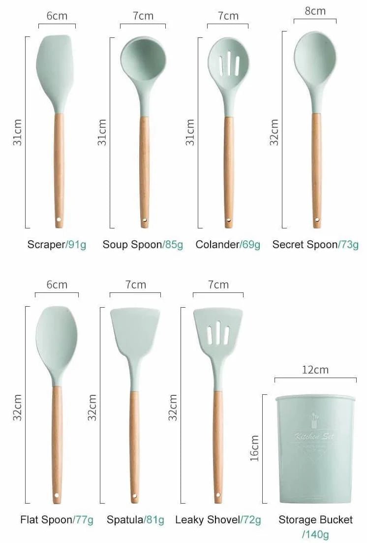 Non - Toxic BPA Free Silicone Cooking Utensil Set with Wooden Handles Lattea - Lattea Global