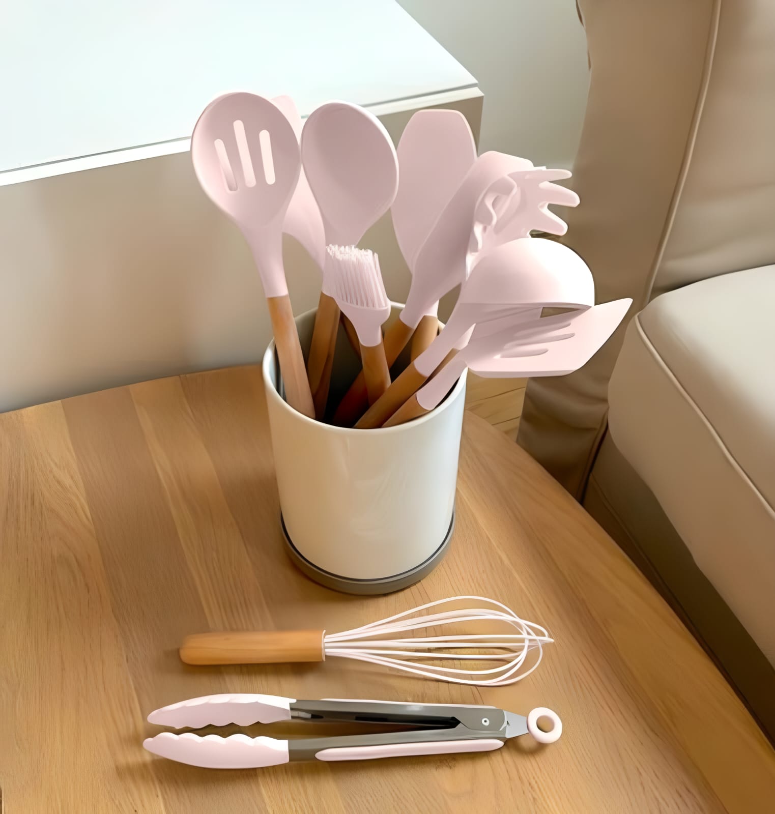 Nonstick Silicone Cooking Utensil Set with Wooden Handles Lattea