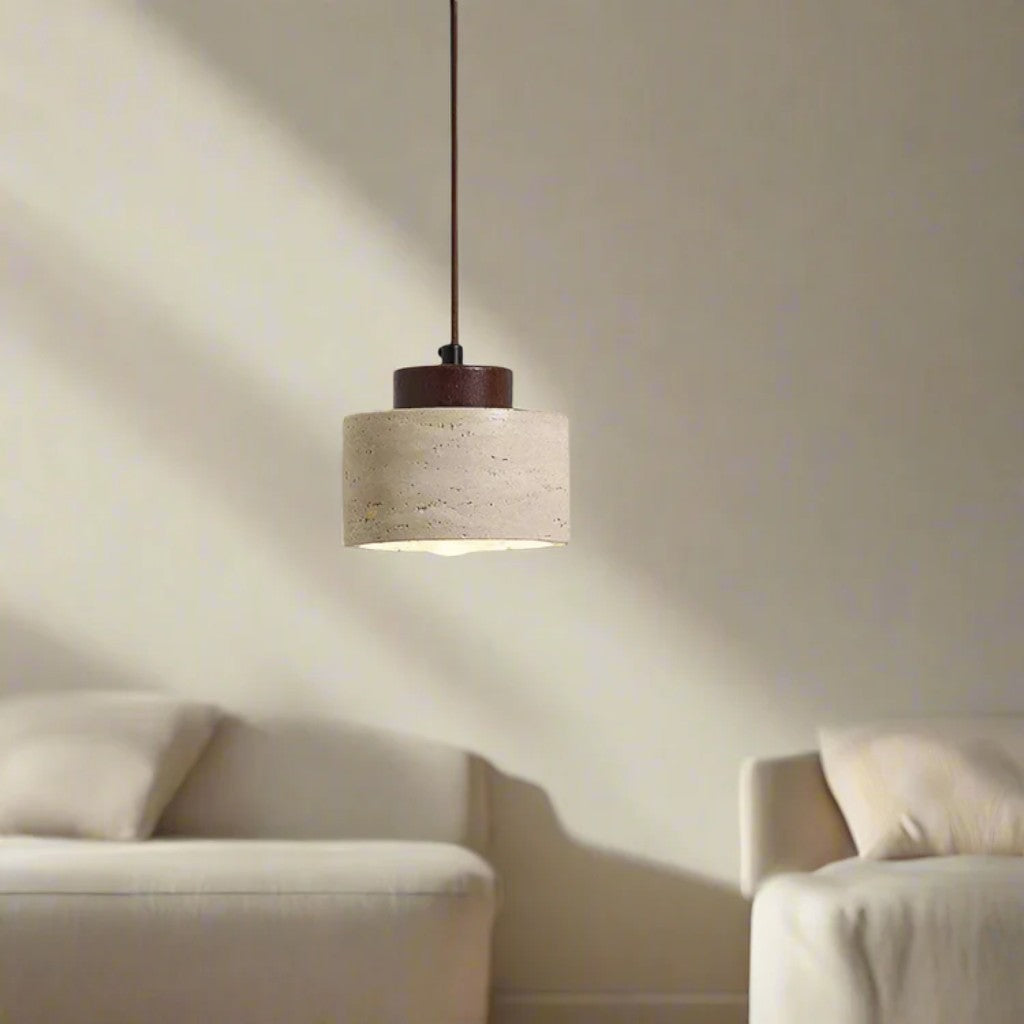 Nordic Travertine & Wood Pendant Light
