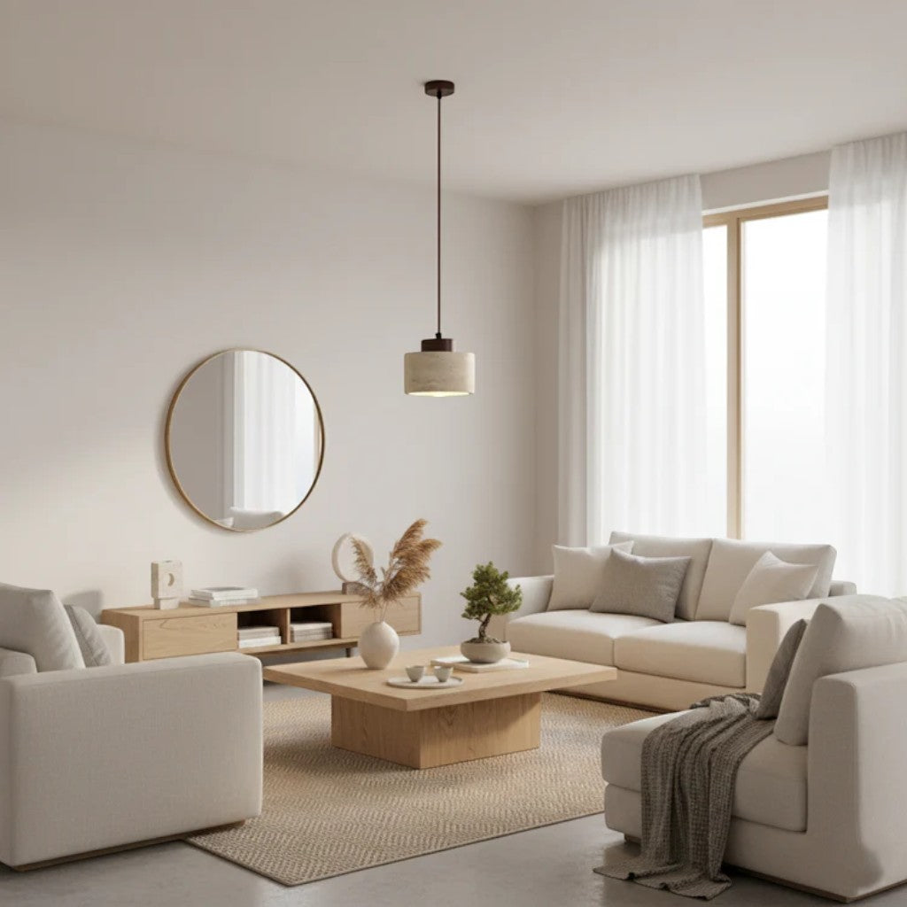 Nordic Travertine & Wood Pendant Light