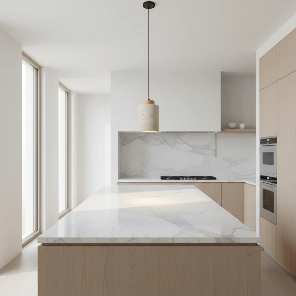 Nordic Travertine & Wood Pendant Light