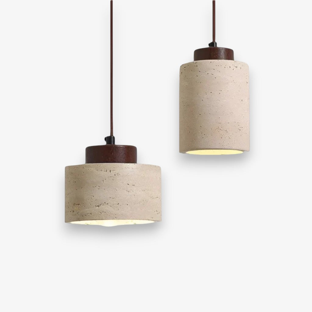 Nordic Travertine & Wood Pendant Light