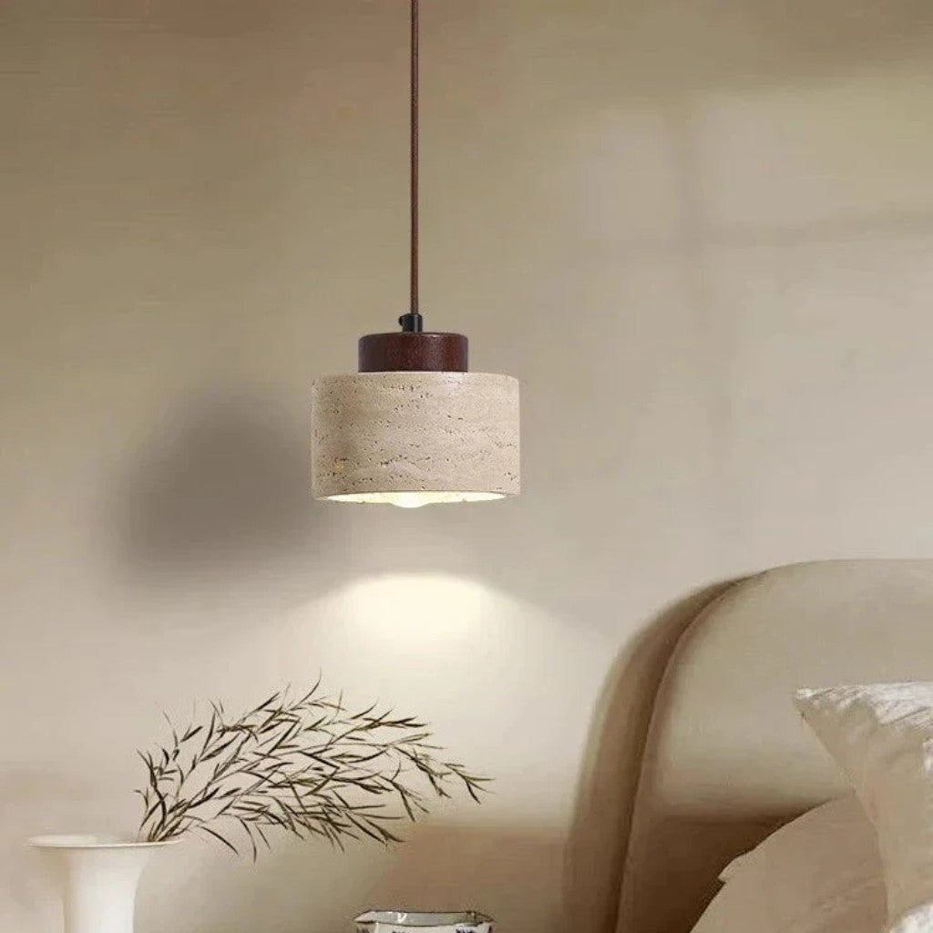 Nordic Travertine & Wood Pendant Light